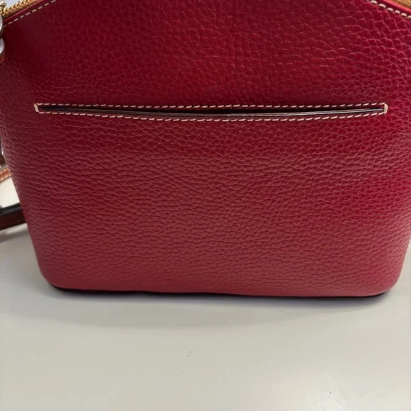 Dooney & Bourke Red Pebbled Leather Dome Crossbody with Brown Strap - Picture 3 of 4